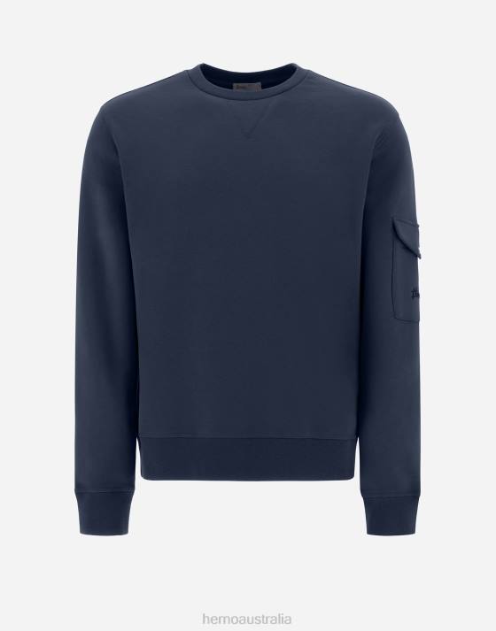 RESORT SWEATSHIRT IN COTTON SWEATER Herno Men Resort Blue 2L0H657 Clothing