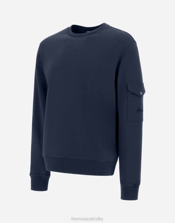 RESORT SWEATSHIRT IN COTTON SWEATER Herno Men Resort Blue 2L0H657 Clothing