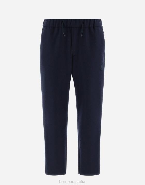 RESORT TROUSERS IN BOILED WOOL JERSEY Herno Men Navy Blue 2L0H751 Clothing