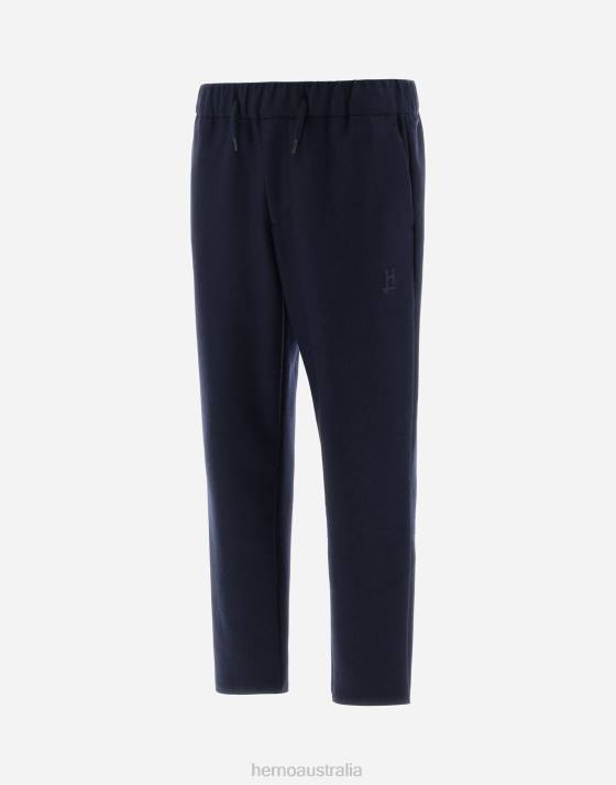 RESORT TROUSERS IN BOILED WOOL JERSEY Herno Men Navy Blue 2L0H751 Clothing