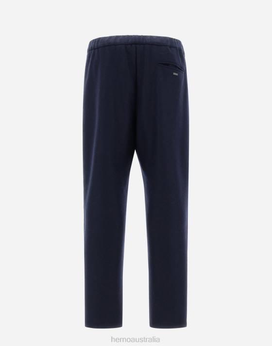 RESORT TROUSERS IN BOILED WOOL JERSEY Herno Men Navy Blue 2L0H751 Clothing