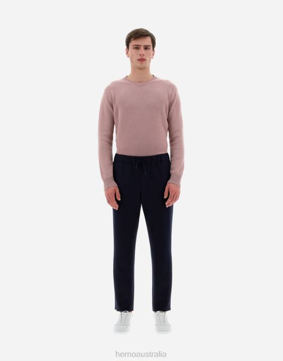 RESORT TROUSERS IN BOILED WOOL JERSEY Herno Men Navy Blue 2L0H751 Clothing