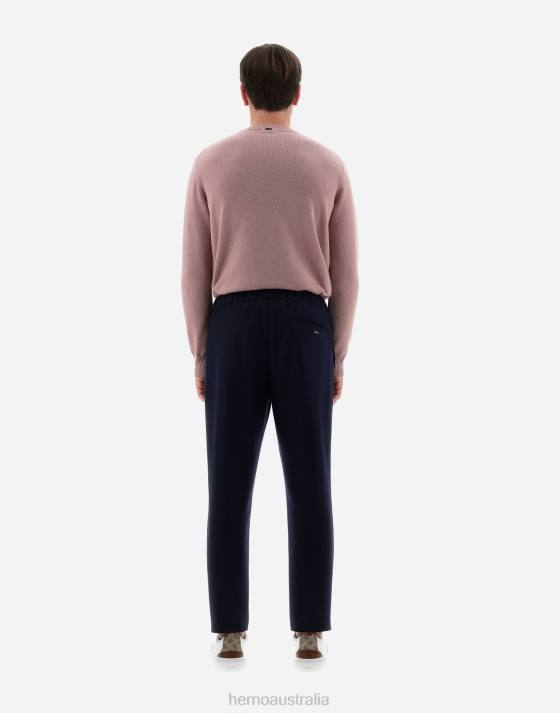 RESORT TROUSERS IN BOILED WOOL JERSEY Herno Men Navy Blue 2L0H751 Clothing