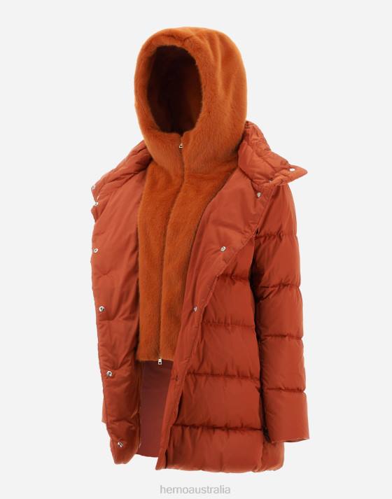 SATIN AND FAUX FUR A-LINE JACKET Herno Women Orange 2L0H412 Outerwear