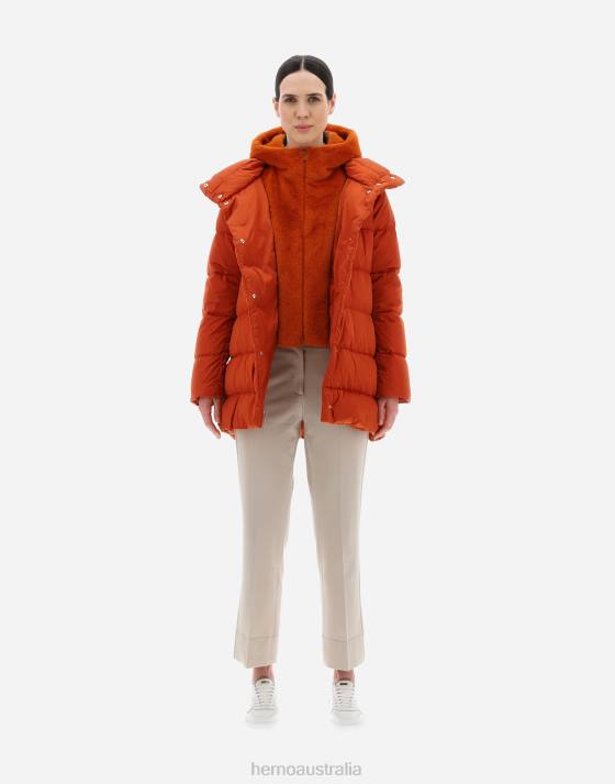 SATIN AND FAUX FUR A-LINE JACKET Herno Women Orange 2L0H412 Outerwear