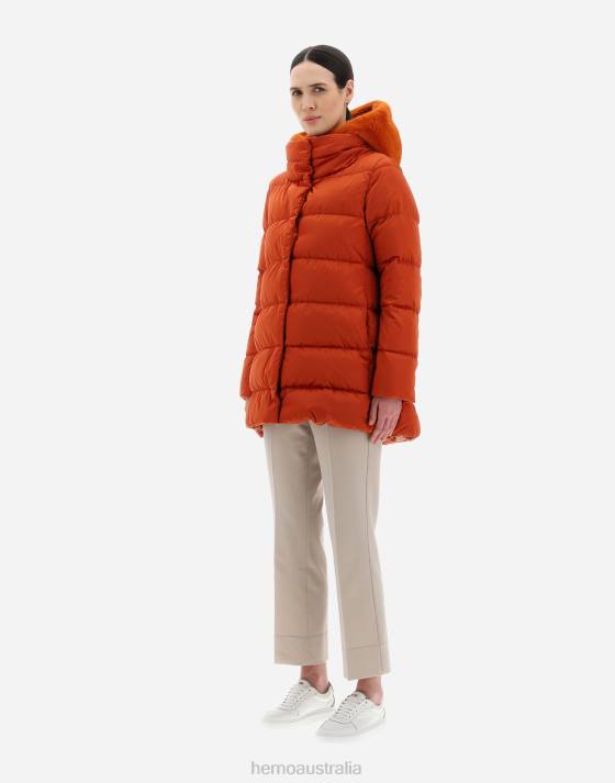 SATIN AND FAUX FUR A-LINE JACKET Herno Women Orange 2L0H412 Outerwear