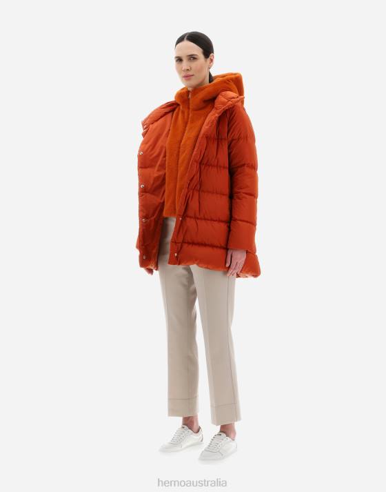 SATIN AND FAUX FUR A-LINE JACKET Herno Women Orange 2L0H412 Outerwear