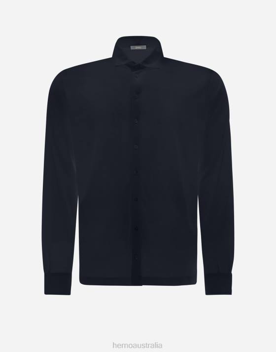 SHIRT IN CREPE JERSEY Herno Men Navy Blue 2L0H823 Clothing