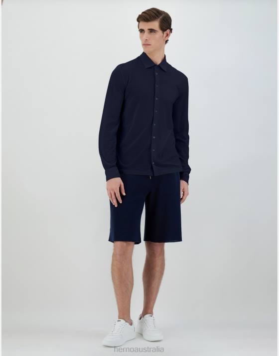 SHIRT IN CREPE JERSEY Herno Men Navy Blue 2L0H823 Clothing