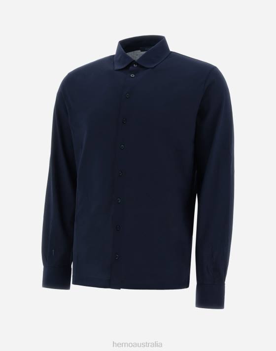 SHIRT IN CREPE JERSEY Herno Men Navy Blue 2L0H823 Clothing