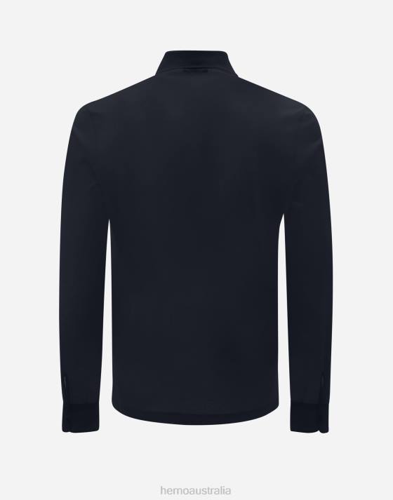 SHIRT IN CREPE JERSEY Herno Men Navy Blue 2L0H823 Clothing