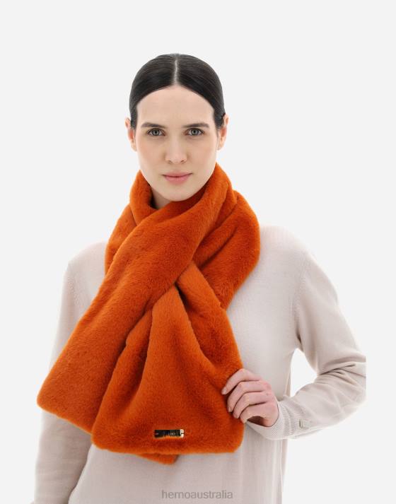 SOFT FAUX FUR AND NYLON ULTRALIGHT SCARF Herno Women Orange 2L0H37 Accessories