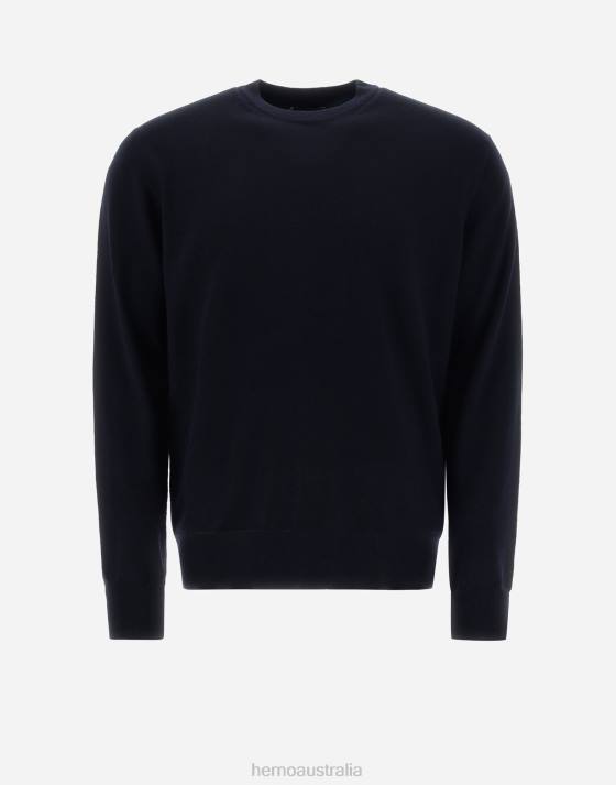 SWEATER IN ENDLESS WOOL Herno Men Dark Blue 2L0H586 Clothing