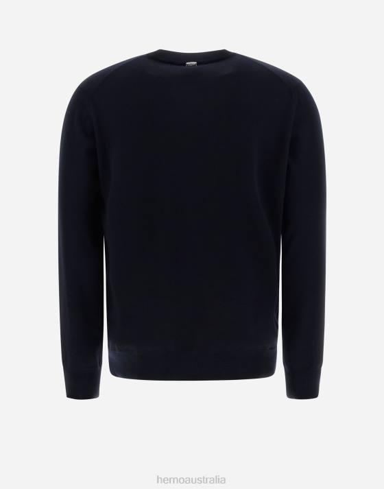 SWEATER IN ENDLESS WOOL Herno Men Dark Blue 2L0H586 Clothing