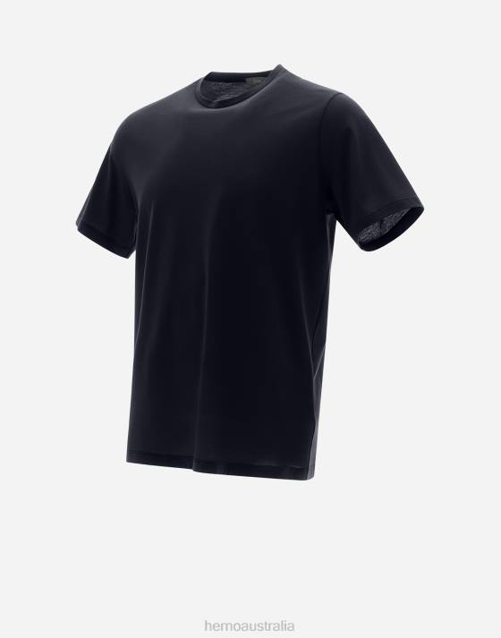 T-SHIRT IN CREPE JERSEY Herno Men Navy Blue 2L0H768 Clothing