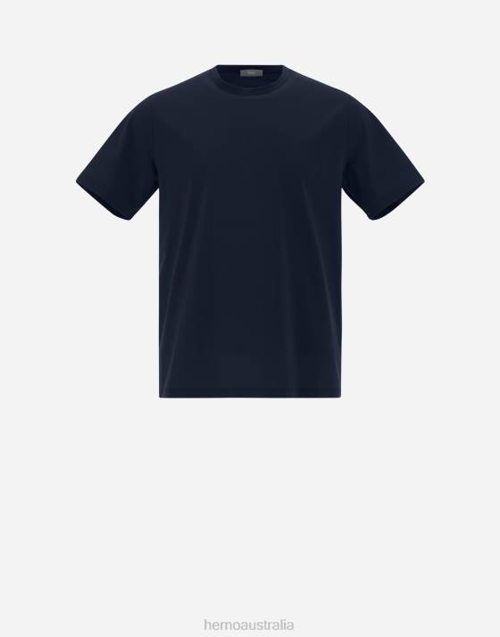 T-SHIRT IN SUPERFINE COTTON STRETCH Herno Men Navy Blue 2L0H810 Clothing