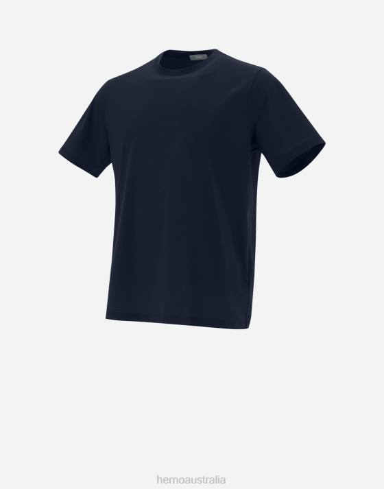 T-SHIRT IN SUPERFINE COTTON STRETCH Herno Men Navy Blue 2L0H810 Clothing