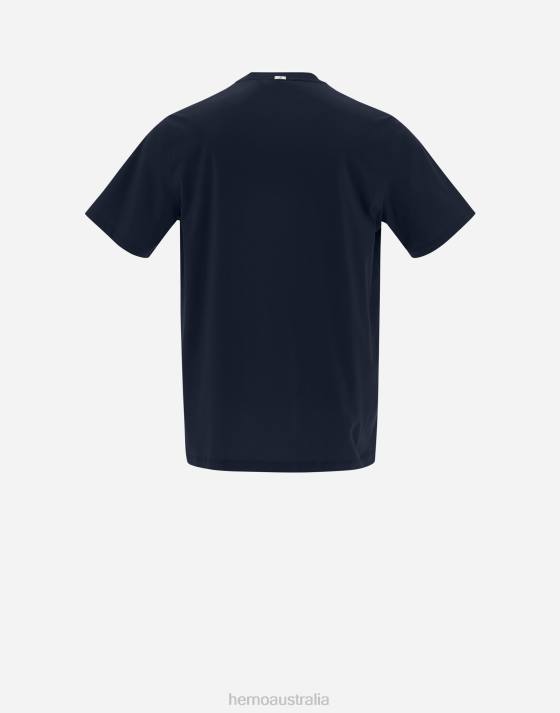 T-SHIRT IN SUPERFINE COTTON STRETCH Herno Men Navy Blue 2L0H810 Clothing