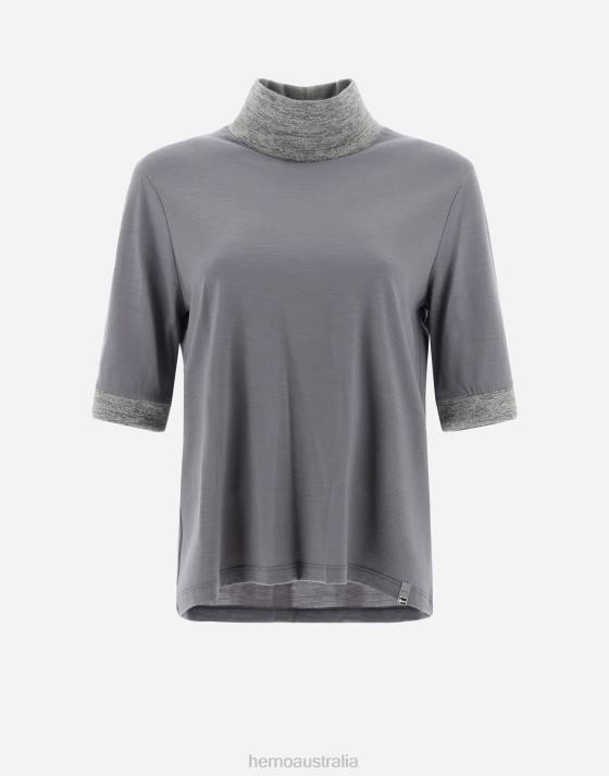 T-SHIRT IN WOOL JERSEY Herno Women Dove Grey 2L0H102 Clothing