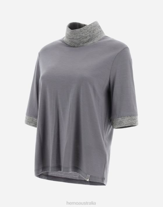 T-SHIRT IN WOOL JERSEY Herno Women Dove Grey 2L0H102 Clothing