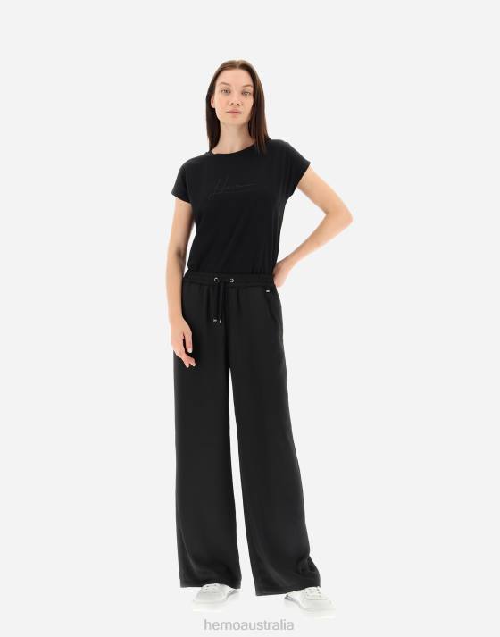 TROUSERS IN CASUAL SATIN Herno Women Black 2L0H454 Clothing