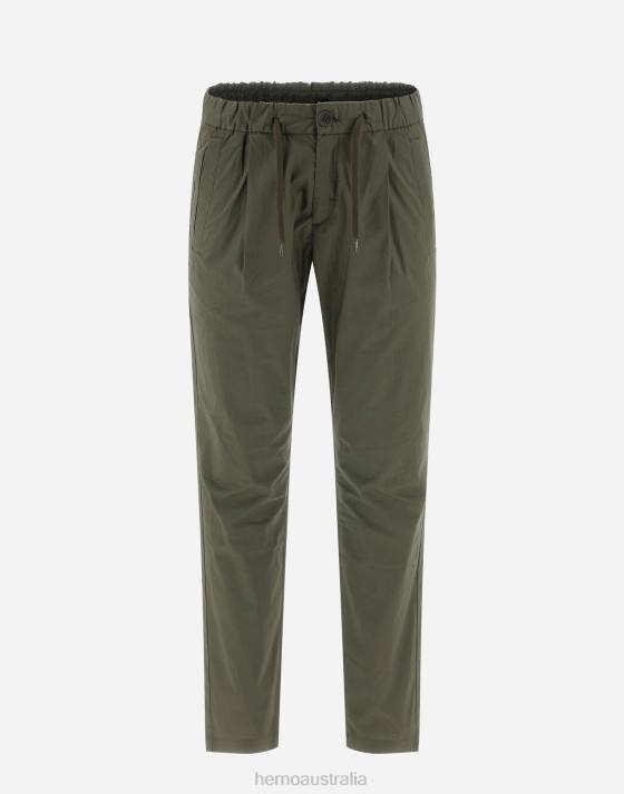 TROUSERS IN LIGHT COTTON STRETCH Herno Men Light Military 2L0H809 Clothing