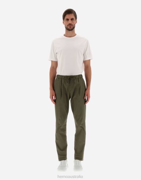 TROUSERS IN LIGHT COTTON STRETCH Herno Men Light Military 2L0H809 Clothing