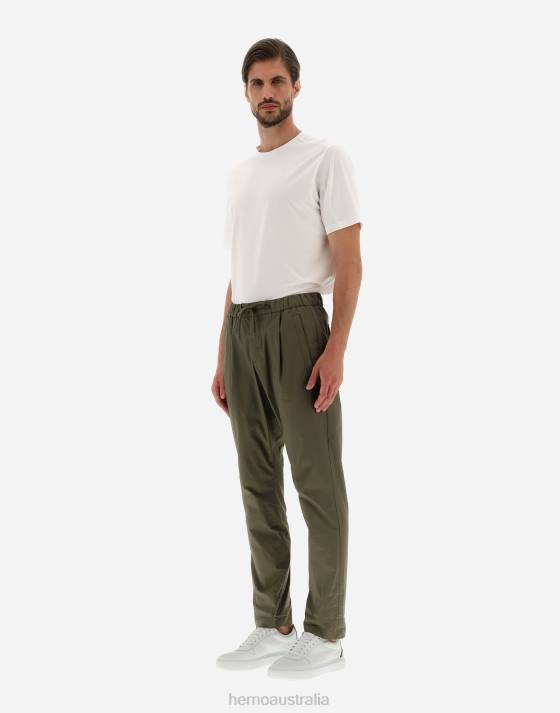 TROUSERS IN LIGHT COTTON STRETCH Herno Men Light Military 2L0H809 Clothing