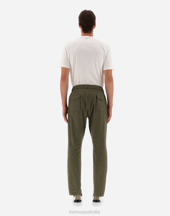 TROUSERS IN LIGHT COTTON STRETCH Herno Men Light Military 2L0H809 Clothing