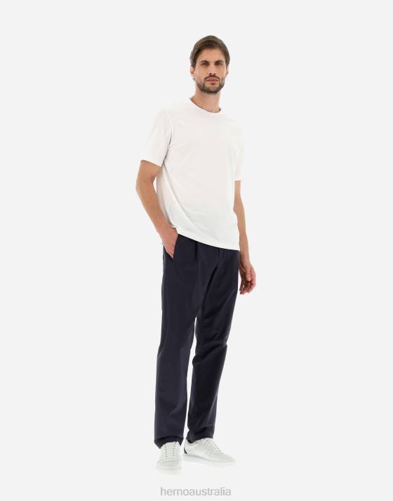 TROUSERS IN LIGHT COTTON STRETCH Herno Men Navy Blue 2L0H818 Clothing