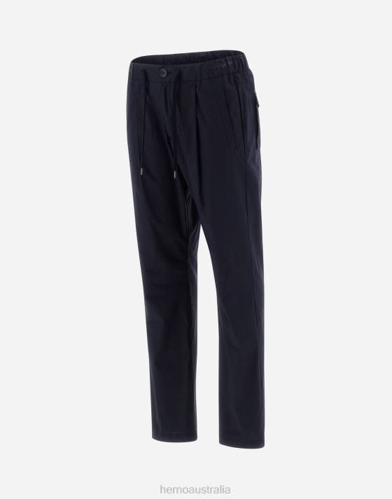 TROUSERS IN LIGHT COTTON STRETCH Herno Men Navy Blue 2L0H818 Clothing