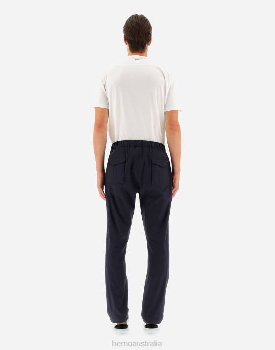 TROUSERS IN LIGHT COTTON STRETCH Herno Men Navy Blue 2L0H818 Clothing