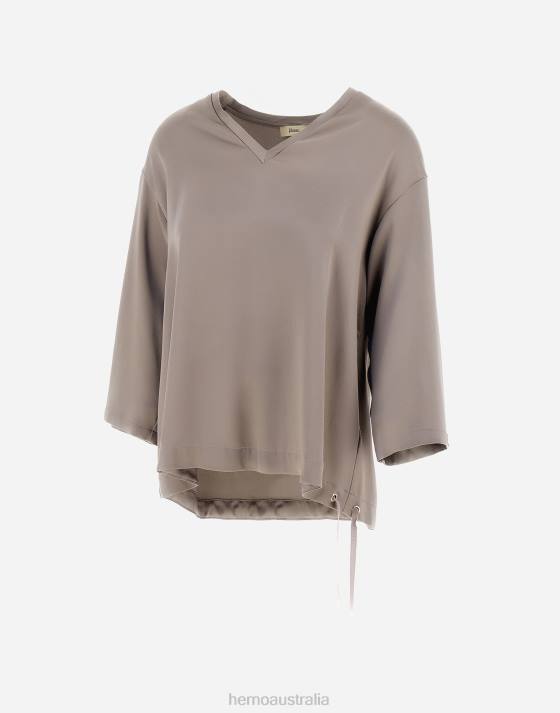 V-NECK T-SHIRT IN SWEET SATIN Herno Women Dove Grey 2L0H321 Clothing